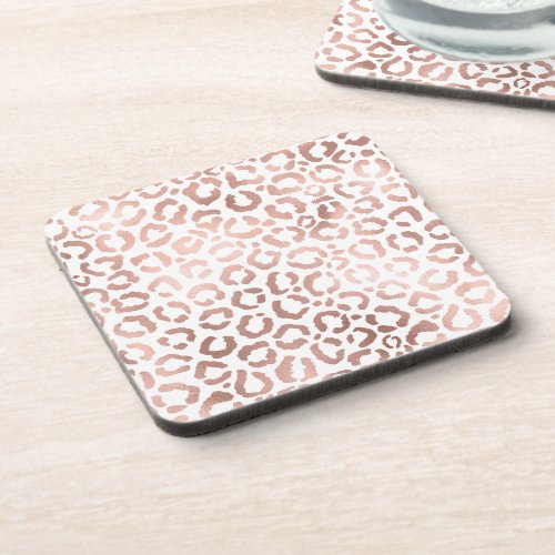 Chic Rose Gold Leopard Cheetah Animal Print Beverage Coaster