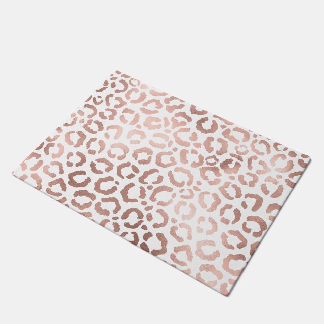 Chic Rose Gold Leopard Cheetah Animal Print Doormat (Angled)