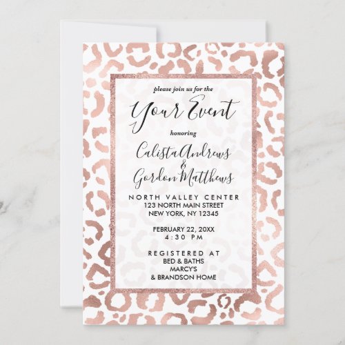 Chic Rose Gold Leopard Cheetah Animal Print Invitation