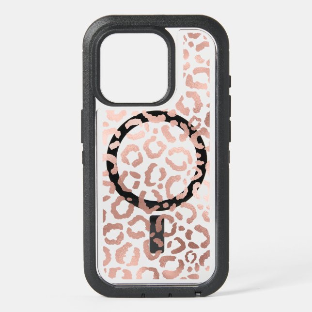 Chic Rose Gold Leopard Cheetah Animal Print iPhone 15 Pro Case (Back)