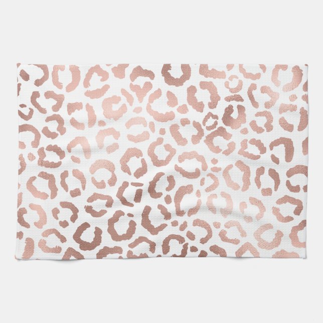 Chic Rose Gold Leopard Cheetah Animal Print Kitchen Towel (Horizontal)