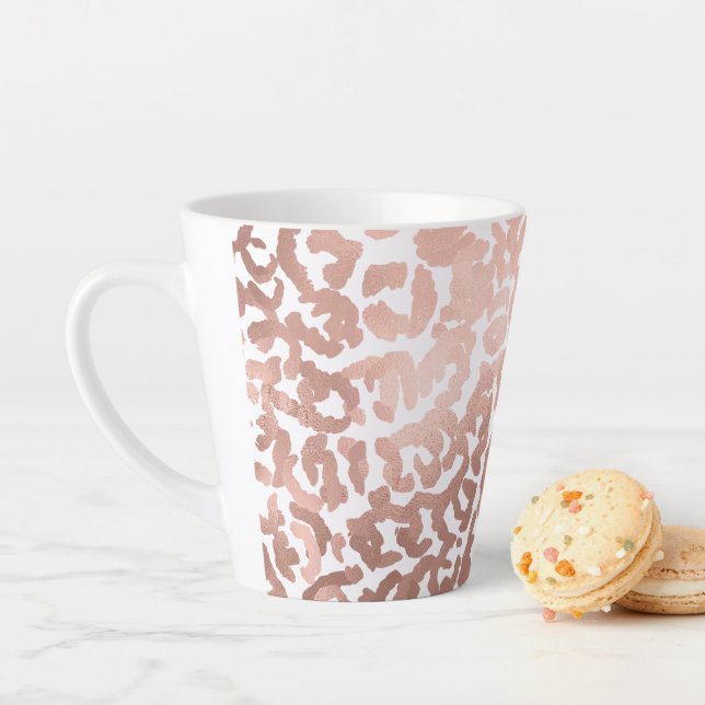 Chic Rose Gold Leopard Cheetah Animal Print Latte Mug (In Situ)