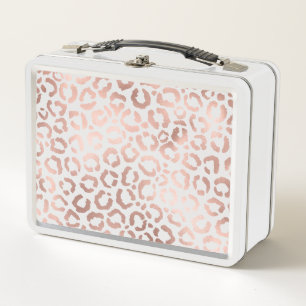 Chic Rose Gold Leopard Cheetah Animal Print Metal Lunch Box