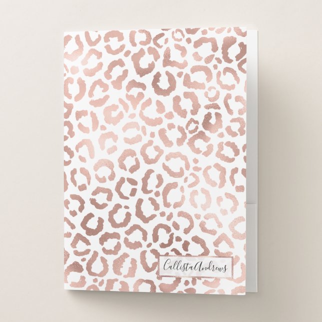 Chic Rose Gold Leopard Cheetah Animal Print Pocket Folder (Front)