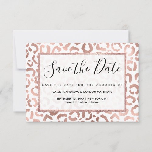 Chic Rose Gold Leopard Cheetah Animal Print Save The Date