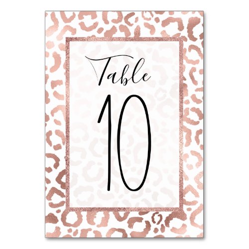Chic Rose Gold Leopard Cheetah Animal Print Table Number