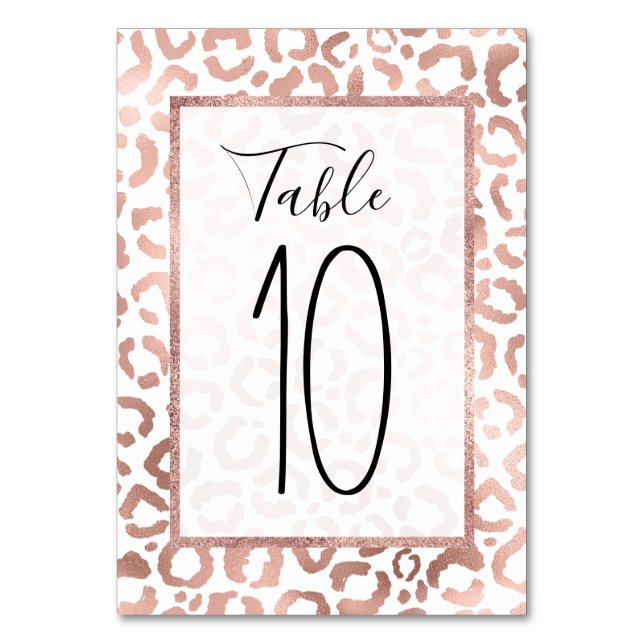 Chic Rose Gold Leopard Cheetah Animal Print Table Number (Front)