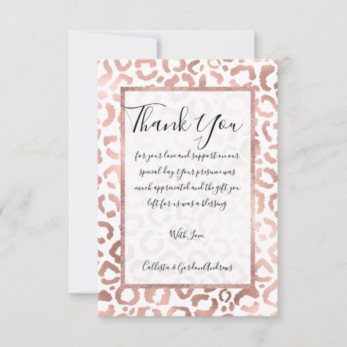 Chic Rose Gold Leopard Cheetah Animal Print Thank You Card