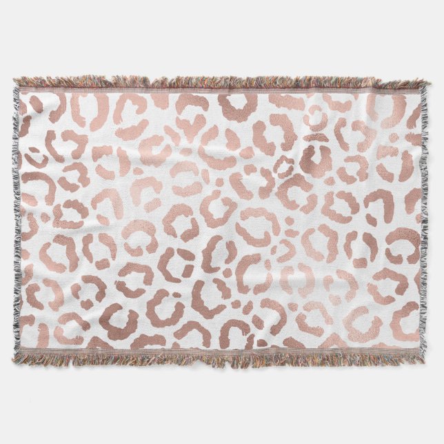 Chic Rose Gold Leopard Cheetah Animal Print Throw Blanket (Front)