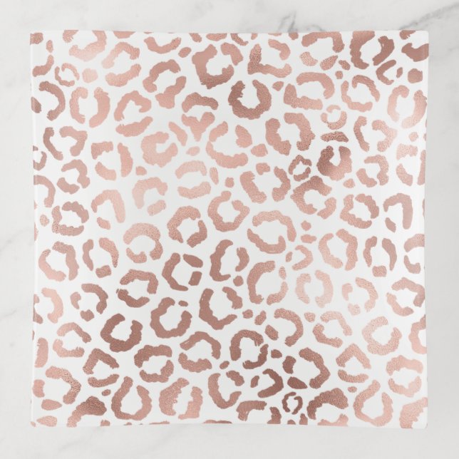 Chic Rose Gold Leopard Cheetah Animal Print Trinket Tray (Front)