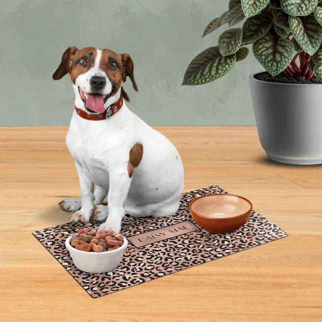 Chic Rose Gold Leopard Pattern Custom Pet Placemat Zazzle