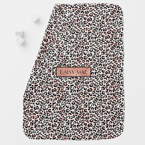 Chic Rose Gold Leopard Pattern Personalized Baby Blanket