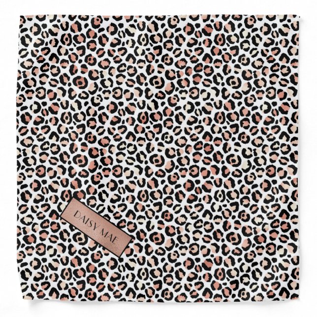 Chic Rose Gold Leopard Pattern Personalized Bandana (Front)
