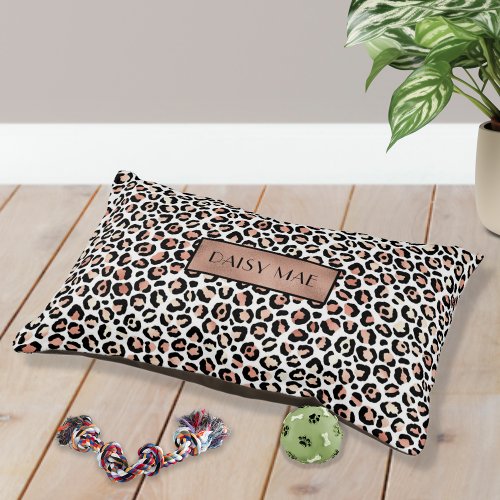 Chic Rose Gold Leopard Pattern Personalized Pet Bed