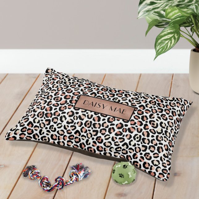 Chic Rose Gold Leopard Pattern Personalized Pet Bed (Creator Uploaded)