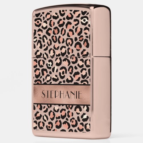 Chic Rose Gold Leopard Pattern Personalized Zippo Lighter