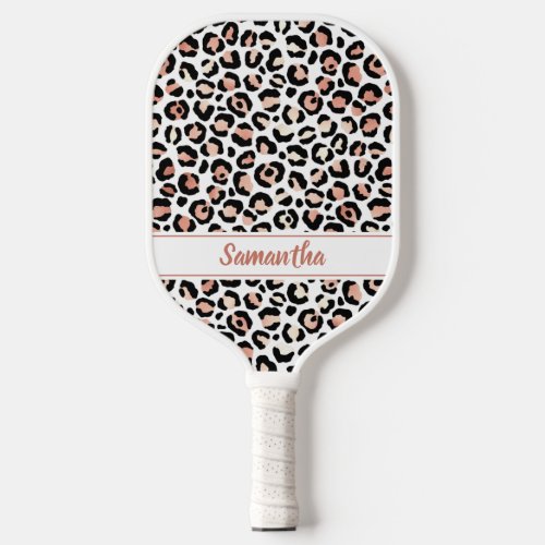 Chic Rose Gold Leopard Personalized Pickleball Paddle