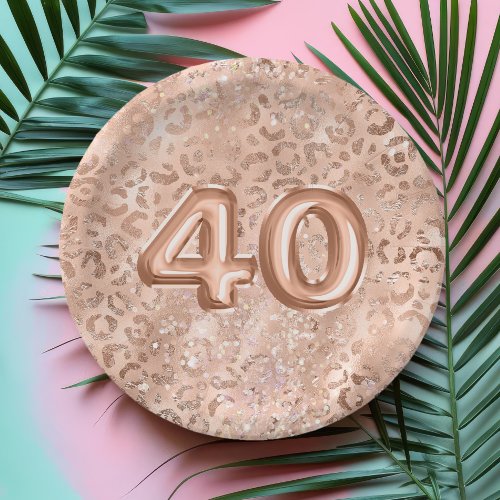 Chic Rose Gold Leopard Print 40th Birthday Paper Plates