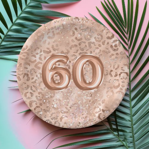 Chic Rose Gold Leopard Print 60th Birthday Paper Plates