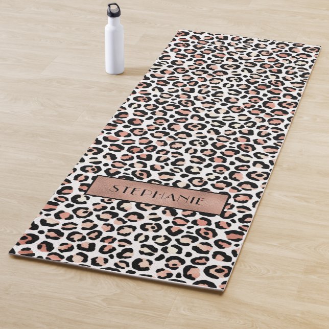 Chic Rose Gold Leopard Print Custom Yoga Mat (In Situ)