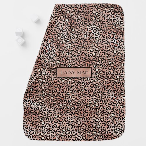 Chic Rose Gold Leopard Print Personalized Baby Blanket