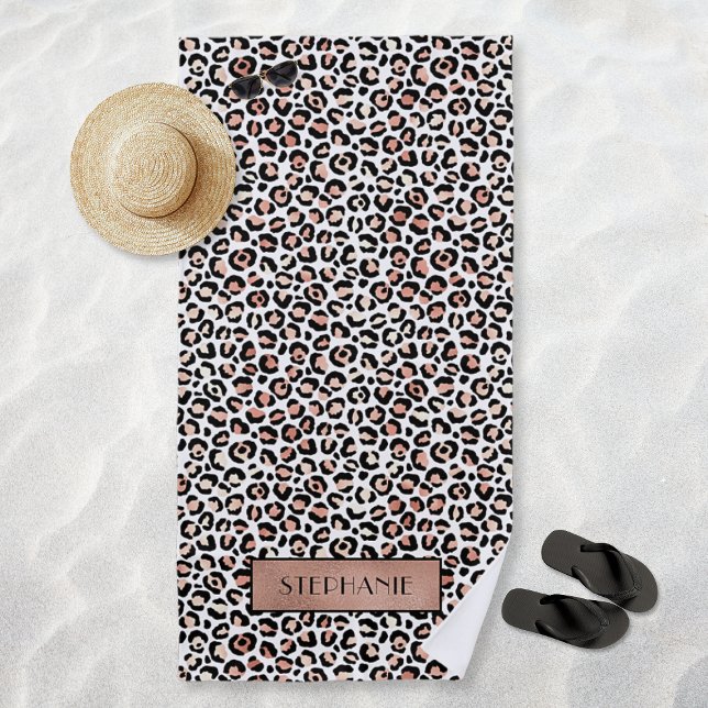 Chic Rose Gold Leopard Print Personalized Beach Towel (Chic Rose Gold Leopard Print Personalized Beach Towel)