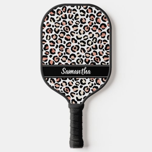 Chic Rose Gold Leopard Print Personalized Pickleball Paddle