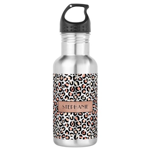 Chic Rose Gold Leopard Print Personalized Stainless Steel Water Bottle