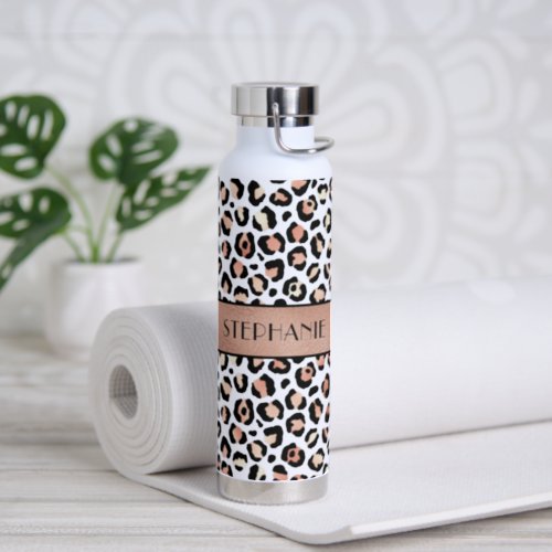 Chic Rose Gold Leopard Print Personalized Water Bottle