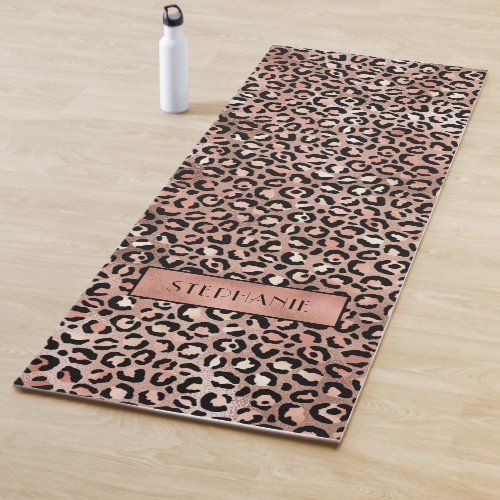 Chic Rose Gold Leopard Print Personalized Yoga Mat