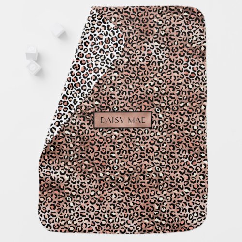 Chic Rose Gold Leopard Print Reversible Custom Baby Blanket