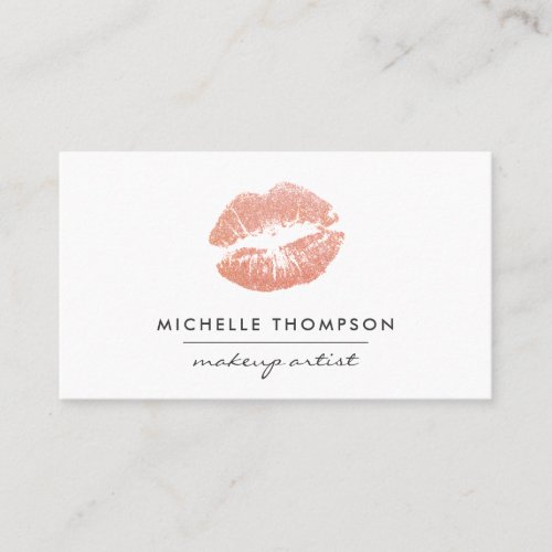 Chic Rose Gold Lips Makeup Artist Business Card