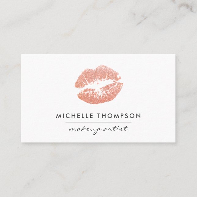 Chic Rose Gold Lips Makeup Artist Business Card (Front)