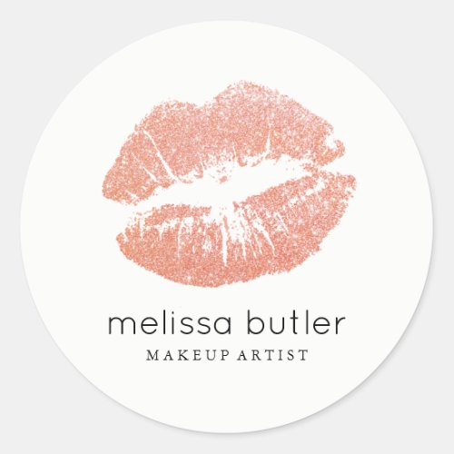 Chic Rose Gold Lips Makeup Artist Classic Round Sticker