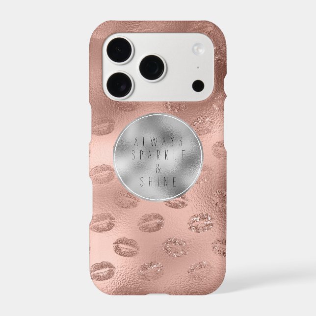 Chic Rose Gold Lips Silver Sparkle iPhone Case (Back)