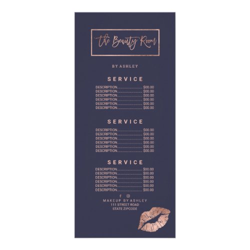 Chic Rose gold logo beauty navy blue  price list Rack Card