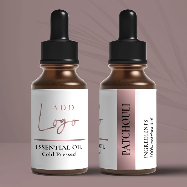 Chic Rose Gold Logo Cosmetic Essential Oil Bottle Label (Brand your essential oil or cuticle oil bottles with this elegant bronze gold label design)