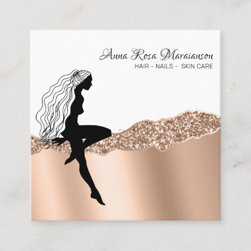  Chic Rose Gold Long Hair Goddess Beauty Square Square Business Card