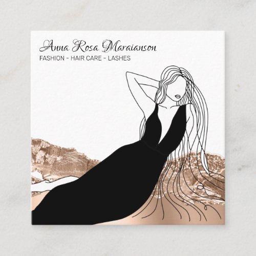  Chic Rose Gold Long Hair Woman Beauty Fashion Square Business Card