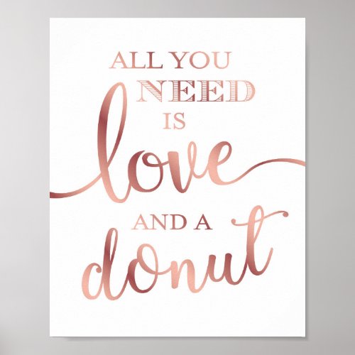 Chic Rose Gold LOVE AND A DONUT Sign Print