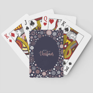Chic rose gold luxury metallic winter snowflakes poker cards