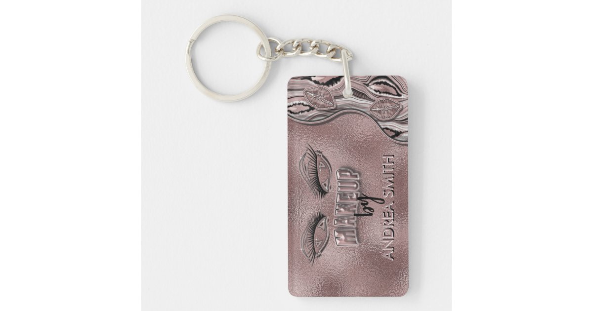 Shiny Rose Gold Pink Glitter Custom Name Monogram Keychain, Zazzle