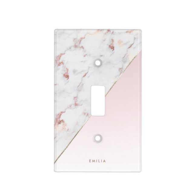 Chic Rose Gold Marble Blush Personalized Light Switch Cover (Front)