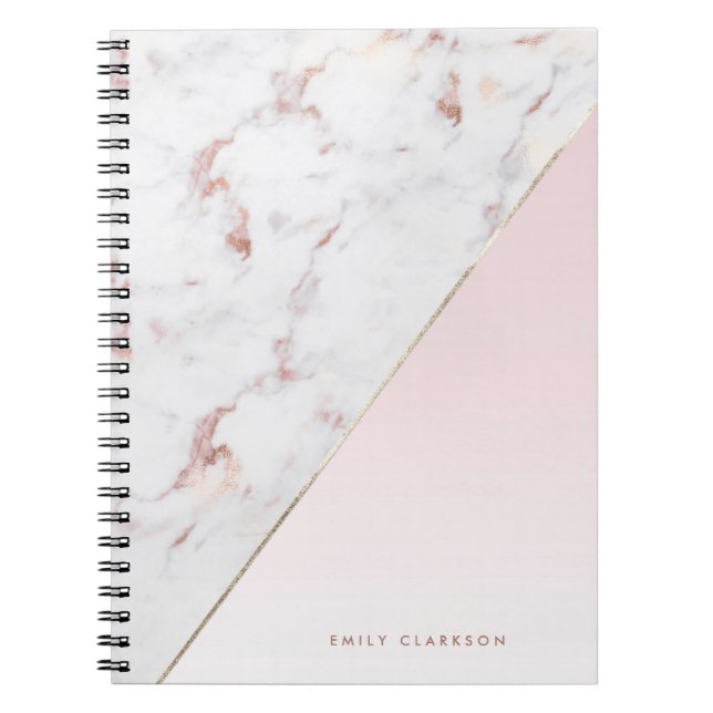 Chic Rose Gold Marble Blush Personalized Notebook (Front)
