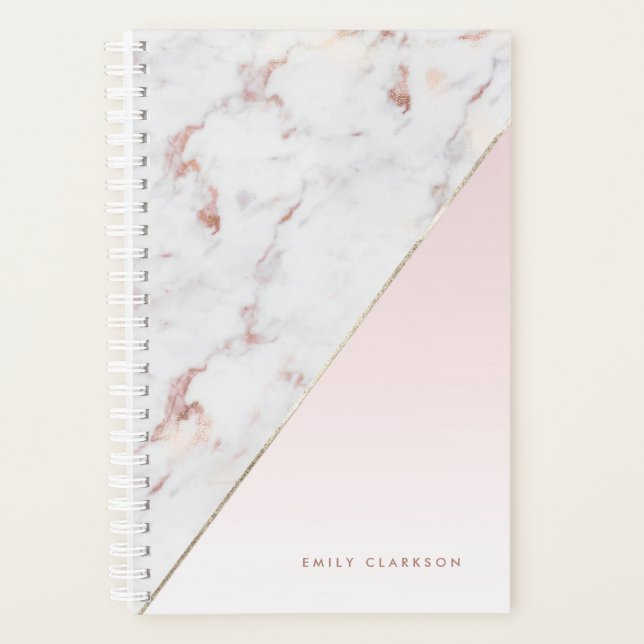 Chic Rose Gold Marble Blush Personalized Planner (Front)
