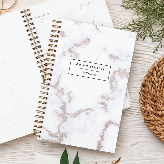 Chic Rose Gold Marble Personalized Planner (Creator Uploaded)
