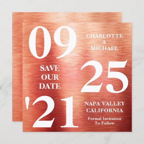 Chic Rose Gold Metal Shimmer Modern Save The Date Invitation