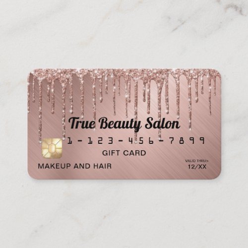 Chic Rose Gold Metallic Glitter Drips Gift Credit Business Card