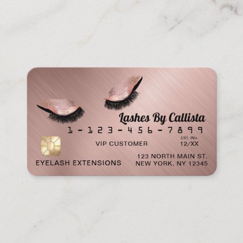 Chic Rose Gold Metallic Glitter Lashes Credit Business Card