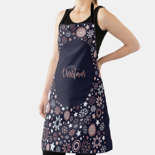 Chic rose gold metallic winter snowflakes  apron